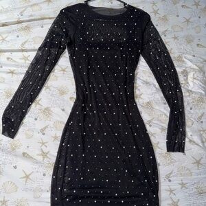 Chic Black Long Sleeve Dress with Silver Accents